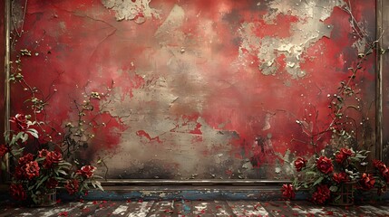 The vintage retro wallpaper had a grunge texture and a red background with a faded old paper pattern creating a natural and healthy atmosphere adorned ...