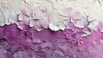 Messy paint strokes and smudges on an old painted wall. Purple, beige, white color drips, flows, streaks of paint and paint sprays