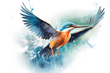 mouth kingfisher illustration splashing river water alcedo realistic painting beautiful coming common fish kingfisher kingfisher watercolor handpainted atthis eurasian out catching