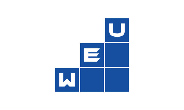 WEU initial letter financial logo design vector template. economics, growth, meter, range, profit, loan, graph, finance, benefits, economic, increase, arrow up, grade, grew up, topper, company, scale
