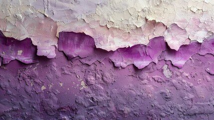 Fototapeta premium Messy paint strokes and smudges on an old painted wall. Purple, beige, white color drips, flows, streaks of paint and paint sprays