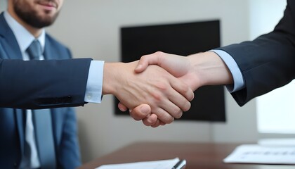 business people shaking hands in office