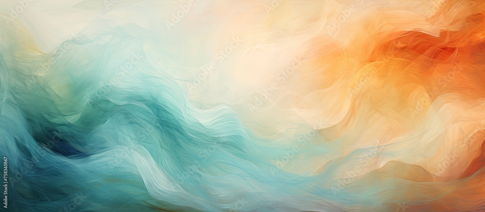 Poster the painting features a beautiful landscape with billowing cumulus clouds creating a dramatic sky. t