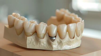 This dental model emphasizes a single tooth's anatomy and health, providing insight into its structure for dental professionals and students. Banner. Copy space.