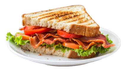 BLT Sandwichon a plate isolated on transparent png background. Generative ai 