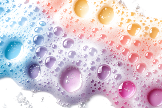 Colourful soap foam with colourful bubbles isolated on a transparent background