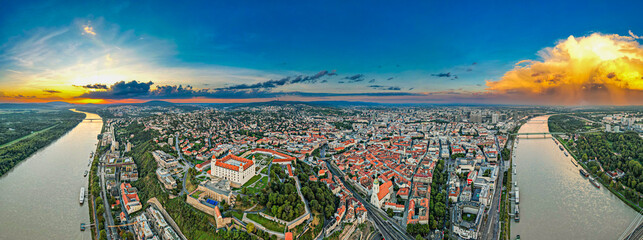 Bratislava, Slovakia - Aerial panoramic view of the beautiful Slovakian capital during summer 