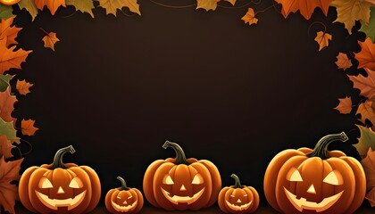 Harvest Charm: Plain Background Designed with Little Pumpkins at Borders, A Festive and Whimsical Display Celebrating Autumn's Bounty and Halloween Spirit