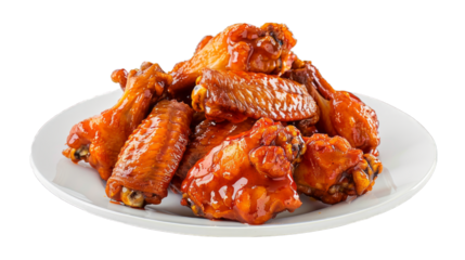 Buffalo Wings on a plate isolated on transparent png background. Generative ai 
