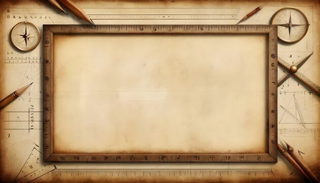 Mathematical Harmony: Frame Your Content with a Rustic Border of Mathematics Instruments, Leaving the Center Clear for Your Message or Design, A Creative Blend of Education and Customization