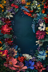 blank center with colorful flowers around the edges for text and poster
