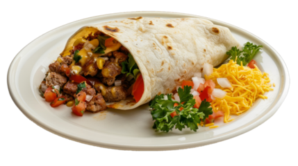 California Burrito on a plate isolated on transparent png background. Generative ai 
