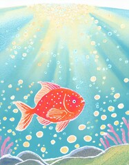 Illustration of a red fish swimming leisurely.