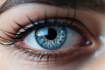 Photo image of woman wearing contact lenses contact lenses on eyes - generative ai
