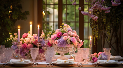 Exquisite Floral Centerpiece amid Lit Candles Effusing Sophistication and Grandeur