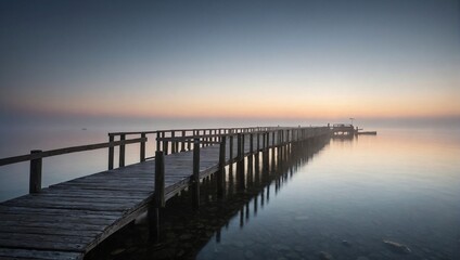 Fototapeta na wymiar Tranquil Serenade - A Wooden Pier Embracing a Breathtaking Sunset Over Calm Waters
