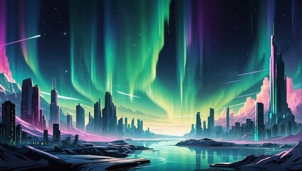 Ethereal Futuristic Metropolis - Serene Reflections of a Vibrant Cityscape