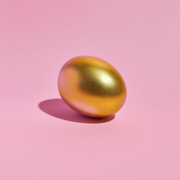 The image captures a mesmerizing golden egg on a pink background, giving a sense of luxury, wealth, and perfection