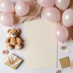 teddy bear with balloons and gift