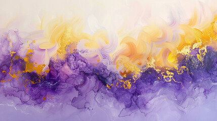 Liquid sunshine on glossy canvas, golden yellow to lavender. - obrazy, fototapety, plakaty