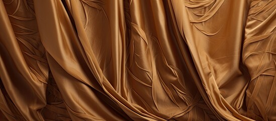 Obraz premium A closeup of a luxurious brown satin curtain with a beautiful pattern that mimics the texture of long hair. The rich brown hue complements wood, metal, and peach tints