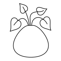 Outline Plant Leaf in Pot Vector Doodle 