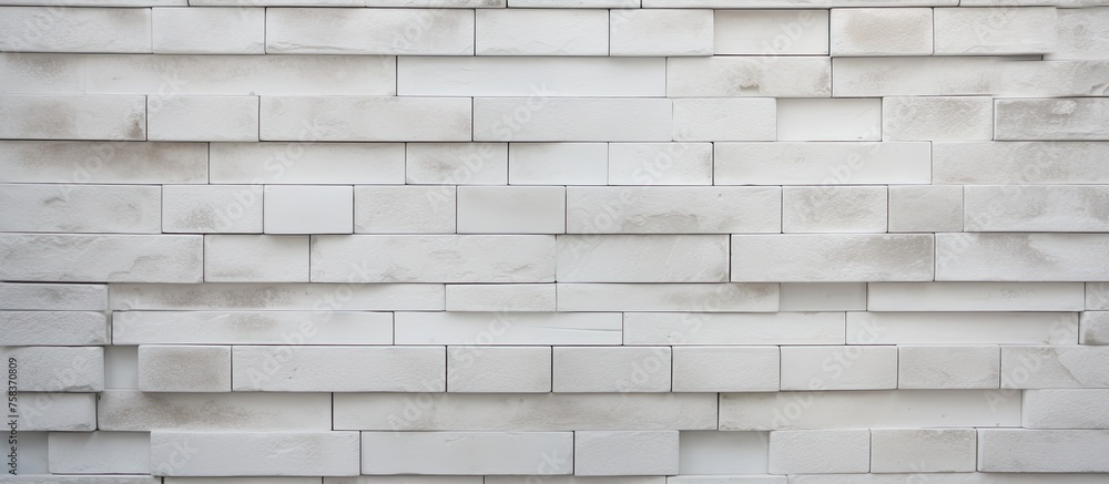 Poster a close up of a rectangular grey brick wall with parallel brickwork, showcasing the intricate patter