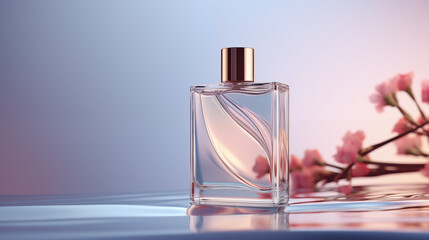 Luxury Perfume Bottle with Elegant Reflections and Satin Fabric Background
