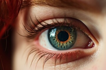 Photo image of woman wearing contact lenses contact lenses on eyes - generative ai