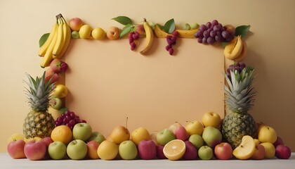 Harvest Delights: Craft an Enchanting Border of Fruits and Vegetables, Allowing Your Custom Text or Imagery to Take Center Stage in Vibrant Splendor