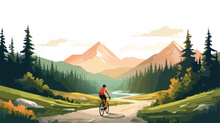 Deurstickers A cyclist riding through a scenic mountain pass wit © Hyper