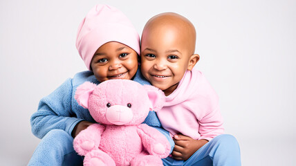Resilient childhood cancer fighters, strength, bravery, illness, cancer battle, clean white backdrop