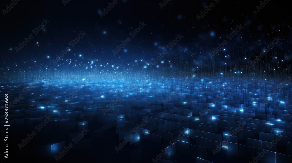 Poster abstract background representing data particles in a technological environment, each particle convey