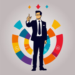 Businessman in Suit and Tie Pointing vector illustration