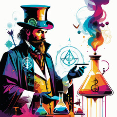 Man in Top Hat Holding Pipe vector illustration