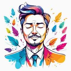 Man With Closed Eyes Drawing vector illustration