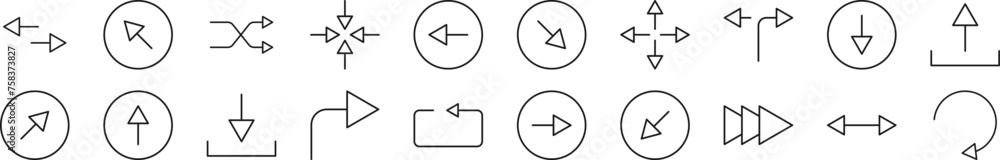 Poster collection of thin line icons of arrows. editable stroke. simple linear illustration for web sites, 