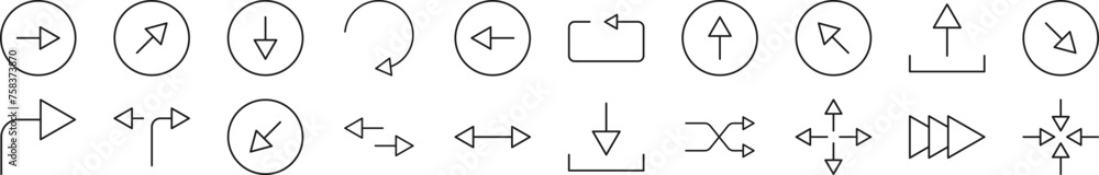 Poster arrows linear vector icons collection. editable stroke. simple linear illustration for web sites, ne