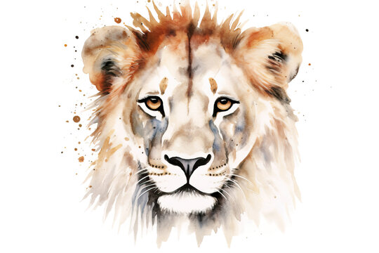 design isolated portrait safari animal african savanna cat cute animals africa wild poster watercolor lion illustration exotic white character face