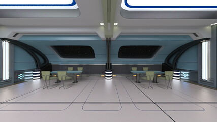 宇宙船内の会議室　3DCGレンダリング