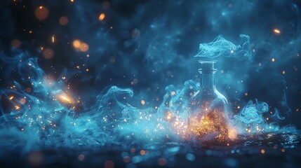A fox enveloped in electric blue smoke and sparks against a midnight sky - obrazy, fototapety, plakaty