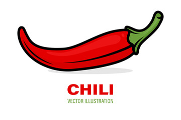 Flat Vector Design Template of Whole Fresh Hot Chili Pepper Closeup Isolated. Spicy Chili Pepper in Front View. Vector Chili Pepper Illustration for Culinary, Cooking, and Spicy Food Concept
