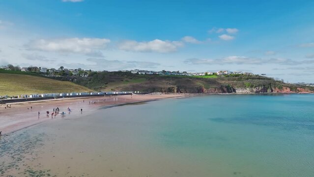 Armchair Cove and Broadsands Beach from a drone, Paignton, Devon, England
