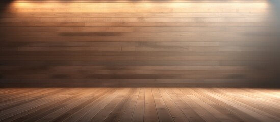 An empty room with hardwood flooring and wooden walls in various shades of brown and amber. The horizon of planks creates a cozy atmosphere - obrazy, fototapety, plakaty