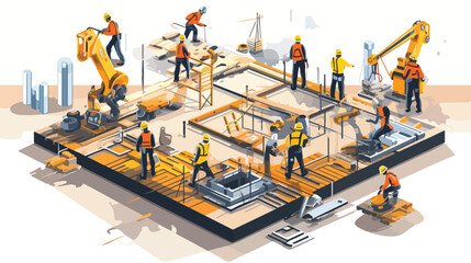 A dynamic pattern of construction workers building