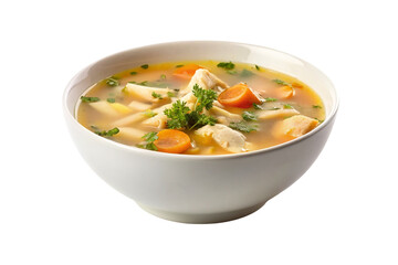 Chicken soup in a bowl. Isolated on a transparent background.