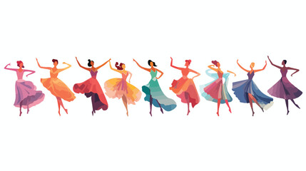 A dynamic pattern of dancers in colorful costumes 