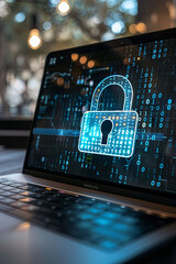 A padlock icon on a laptop screen for cyber security concept