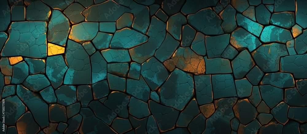 Poster the stained glass window is illuminated with a yellow light, creating a mesmerizing display of aqua 