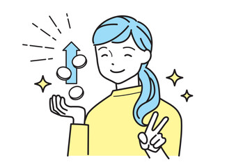 お金・ポイントが増える　笑顔でピースサインをする女性